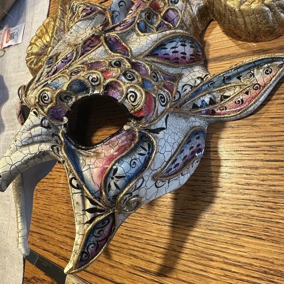 Gold Horns Devil Demon w/ Mystical Venetian Costume Party Cosplay Part Mask READ - Picture 8 of 15